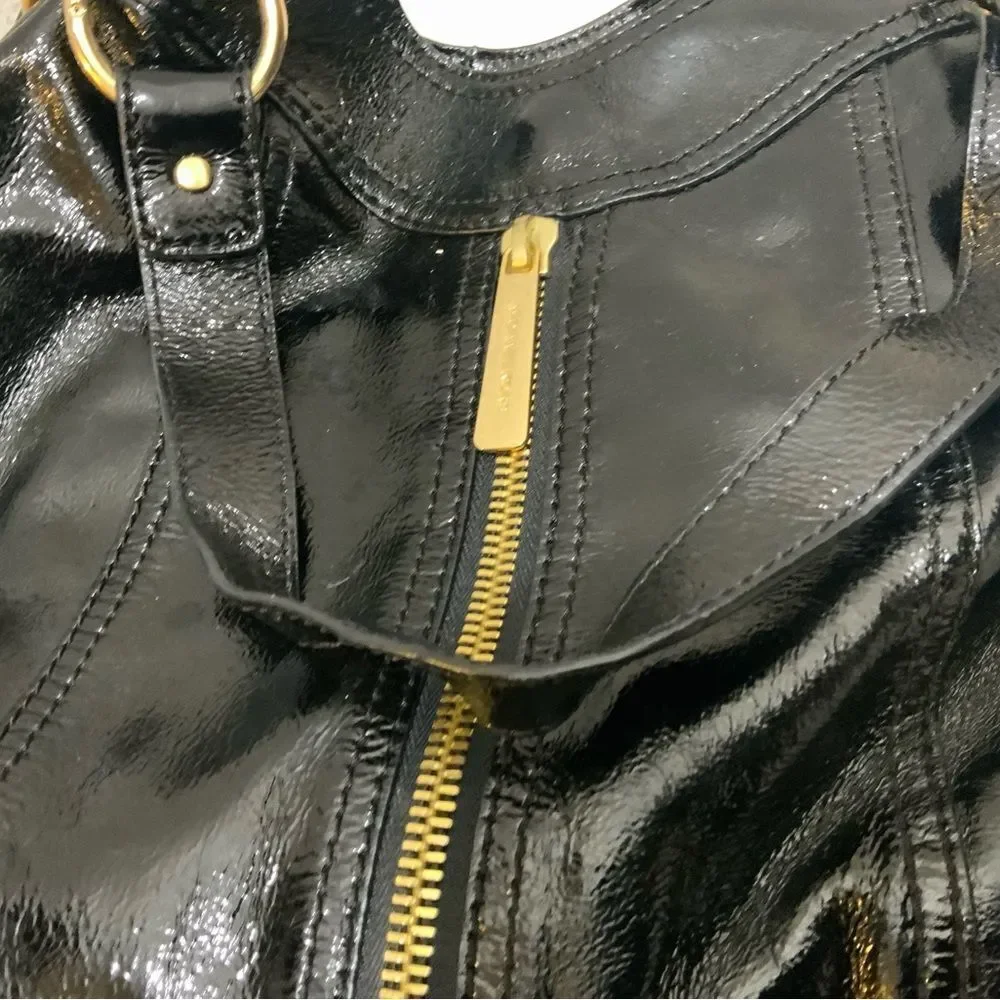 Michael Kors Textured Leather Zipper Shoulder Black Bag Purse